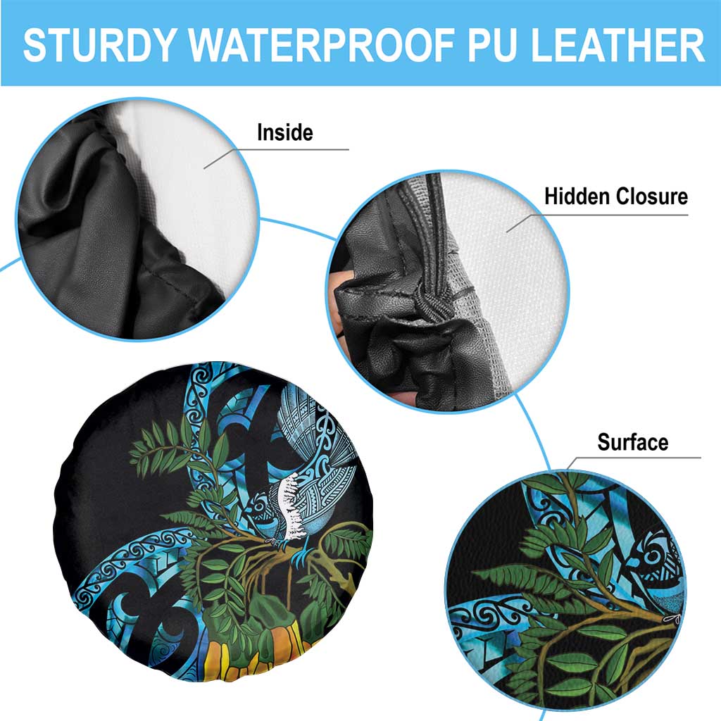 Turquoise New Zealand Kowhai And Piwakawaka Spare Tire Cover Maori Ngaru Paua Shell LT14 - Polynesian Pride