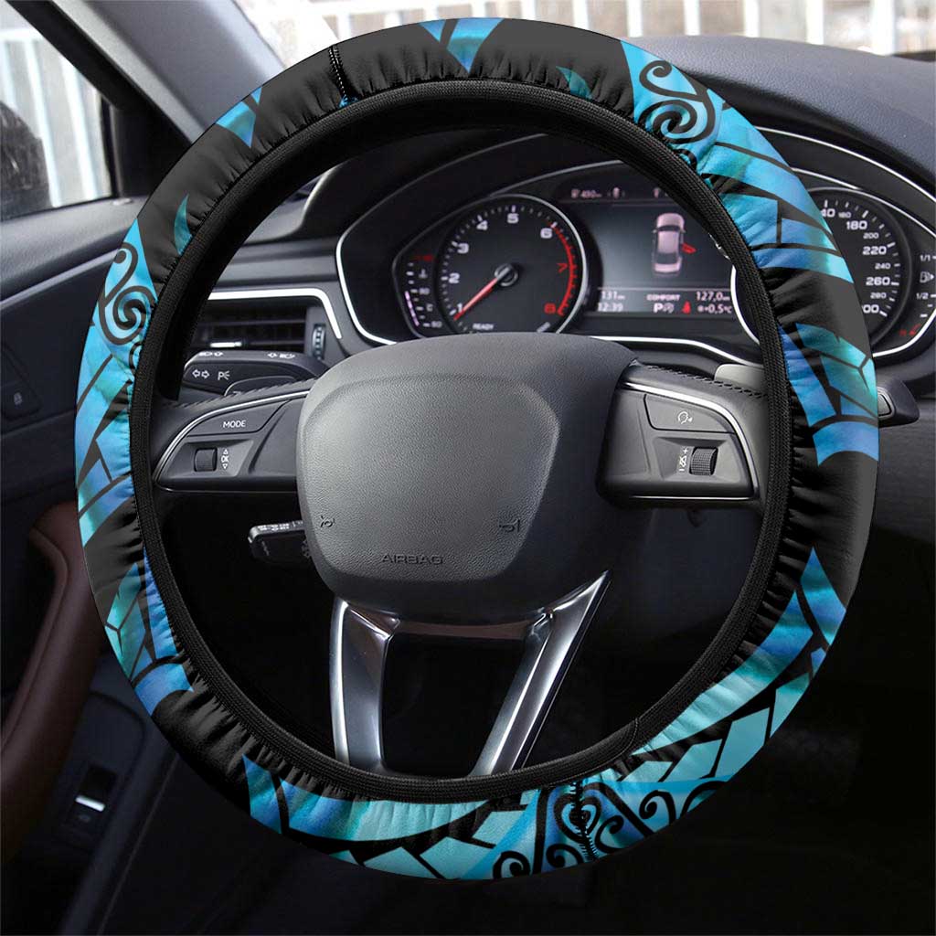 Turquoise New Zealand Kowhai And Piwakawaka Steering Wheel Cover Maori Ngaru Paua Shell LT14 - Polynesian Pride