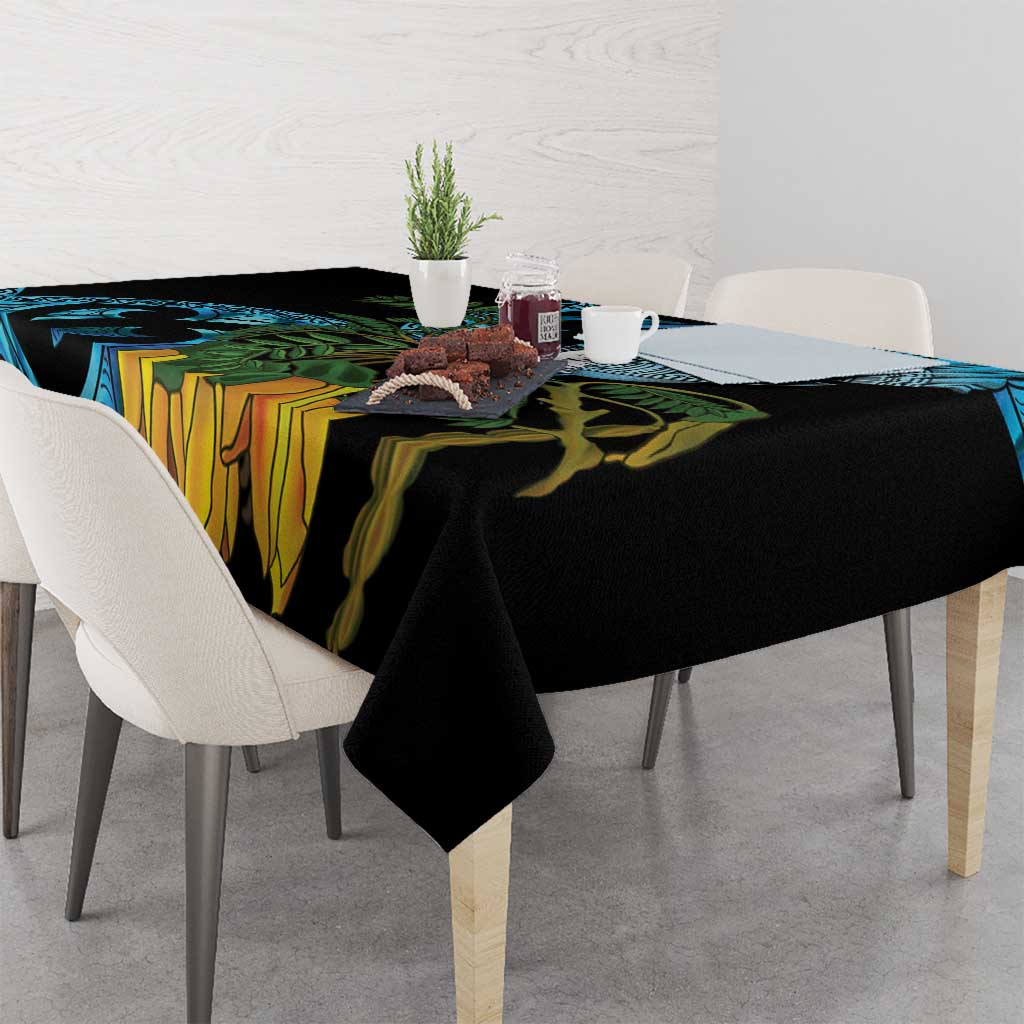 Turquoise New Zealand Kowhai And Piwakawaka Tablecloth Maori Ngaru Paua Shell LT14 - Polynesian Pride