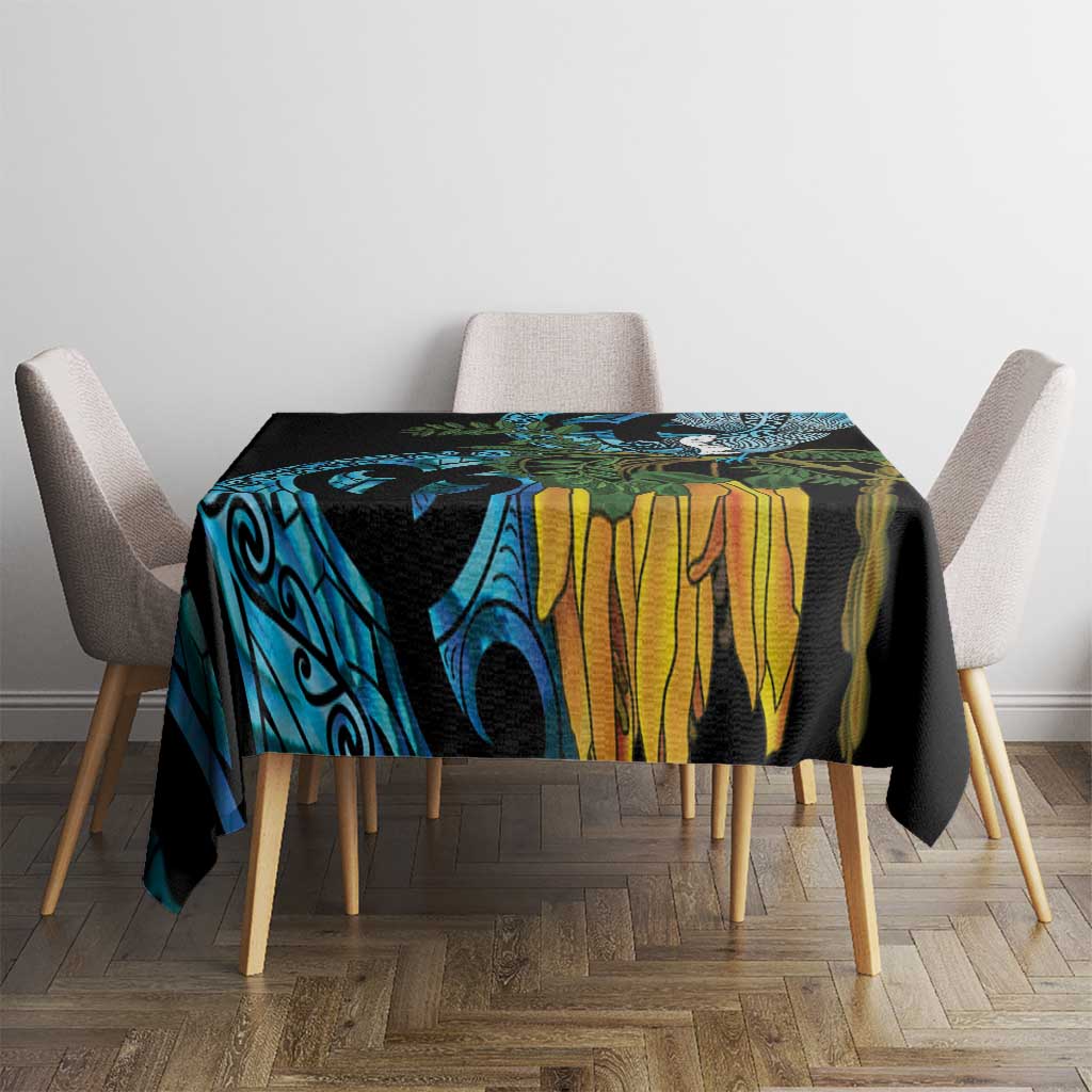Turquoise New Zealand Kowhai And Piwakawaka Tablecloth Maori Ngaru Paua Shell LT14 - Polynesian Pride