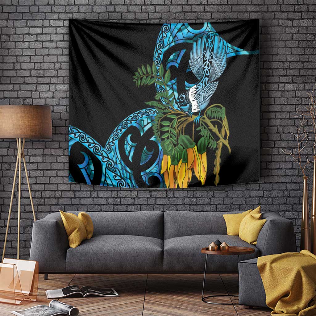 Turquoise New Zealand Kowhai And Piwakawaka Tapestry Maori Ngaru Paua Shell LT14 Turquoise - Polynesian Pride
