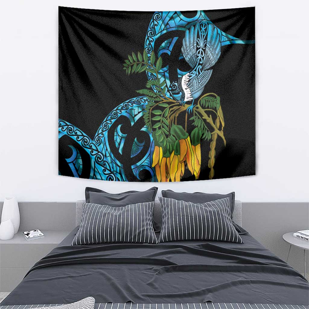 Turquoise New Zealand Kowhai And Piwakawaka Tapestry Maori Ngaru Paua Shell LT14 - Polynesian Pride