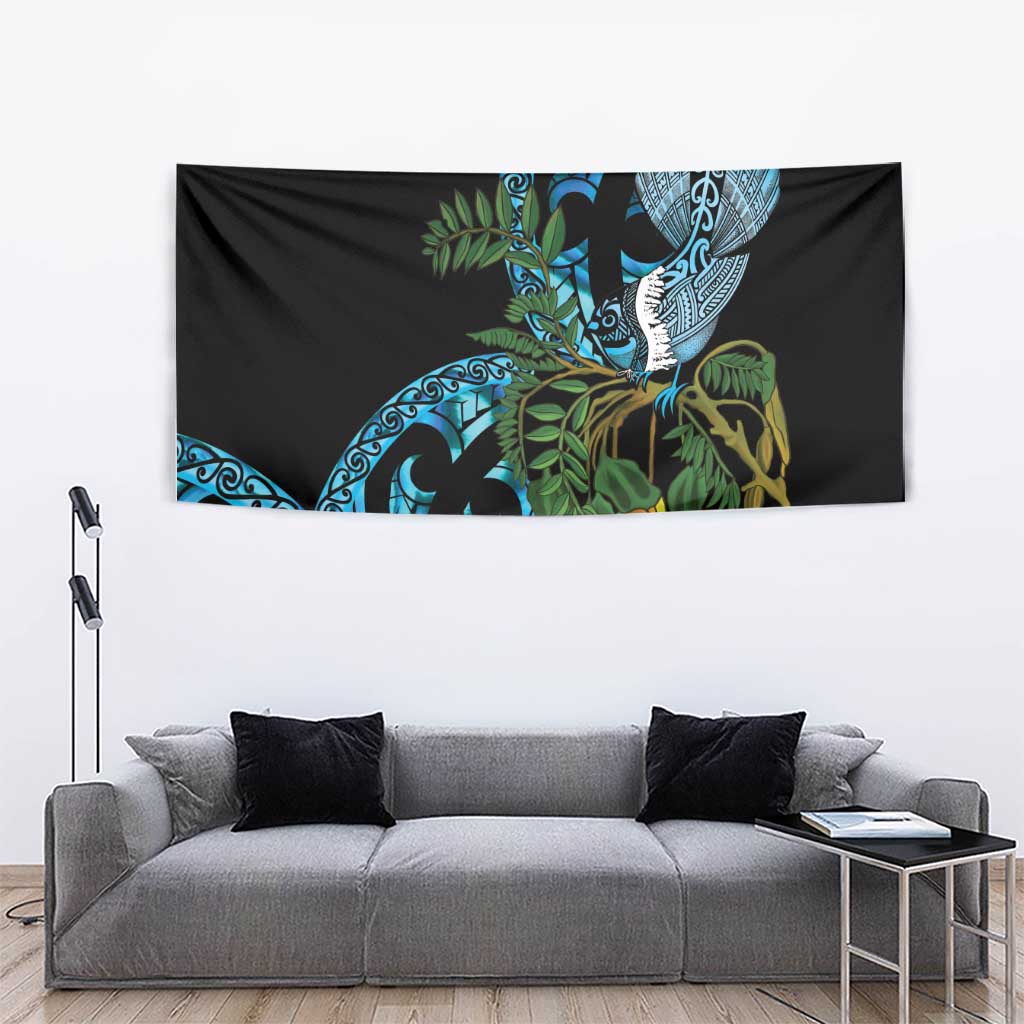 Turquoise New Zealand Kowhai And Piwakawaka Tapestry Maori Ngaru Paua Shell LT14 - Polynesian Pride