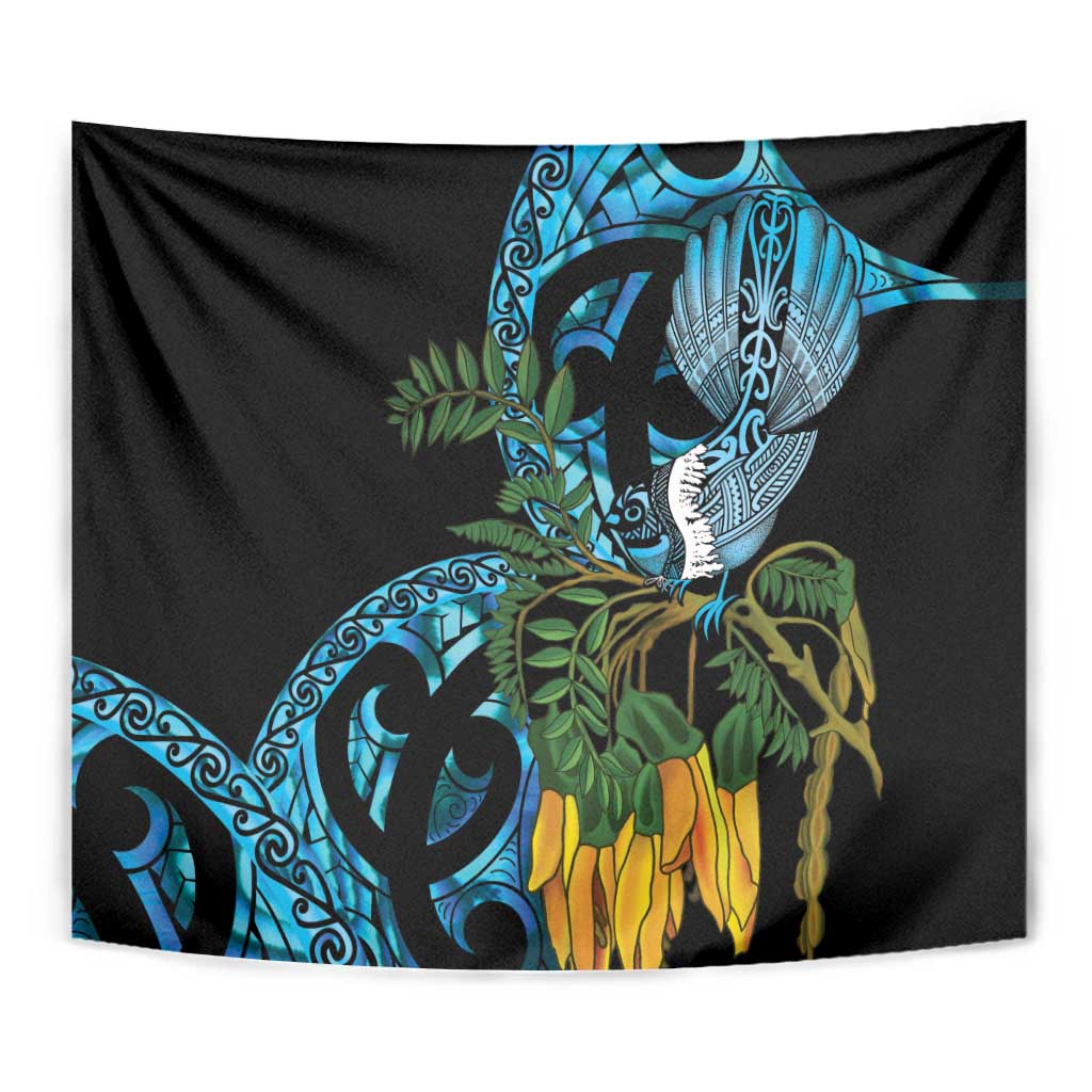 Turquoise New Zealand Kowhai And Piwakawaka Tapestry Maori Ngaru Paua Shell LT14 - Polynesian Pride