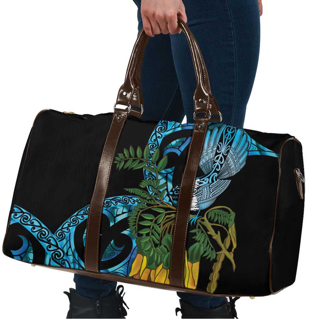 Turquoise New Zealand Kowhai And Piwakawaka Travel Bag Maori Ngaru Paua Shell LT14 - Polynesian Pride