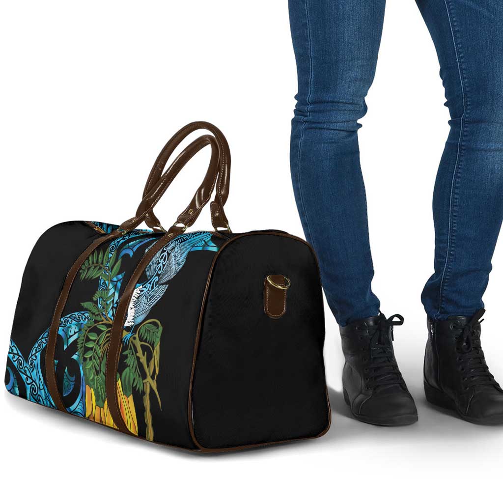 Turquoise New Zealand Kowhai And Piwakawaka Travel Bag Maori Ngaru Paua Shell LT14 - Polynesian Pride