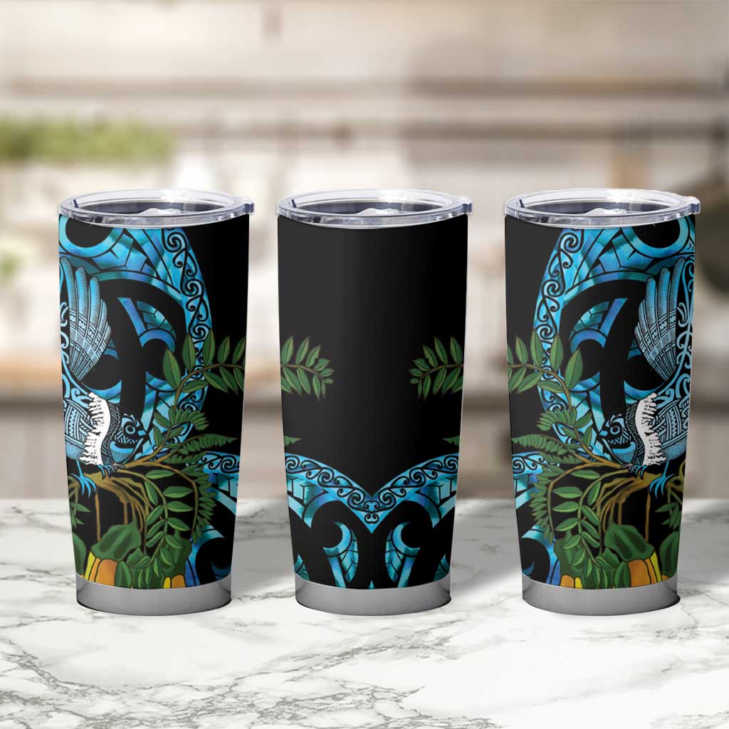 Turquoise New Zealand Kowhai And Piwakawaka Tumbler Cup Maori Ngaru Paua Shell LT14 - Polynesian Pride