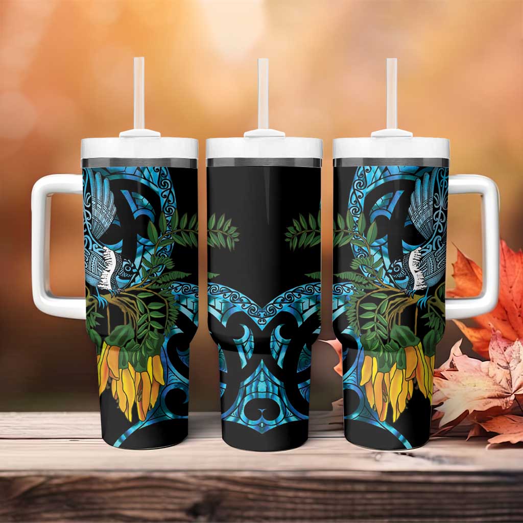 Turquoise New Zealand Kowhai And Piwakawaka Tumbler With Handle Maori Ngaru Paua Shell LT14 - Polynesian Pride