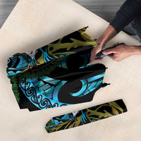 Turquoise New Zealand Kowhai And Piwakawaka Umbrella Maori Ngaru Paua Shell LT14 - Polynesian Pride