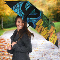 Turquoise New Zealand Kowhai And Piwakawaka Umbrella Maori Ngaru Paua Shell LT14 - Polynesian Pride