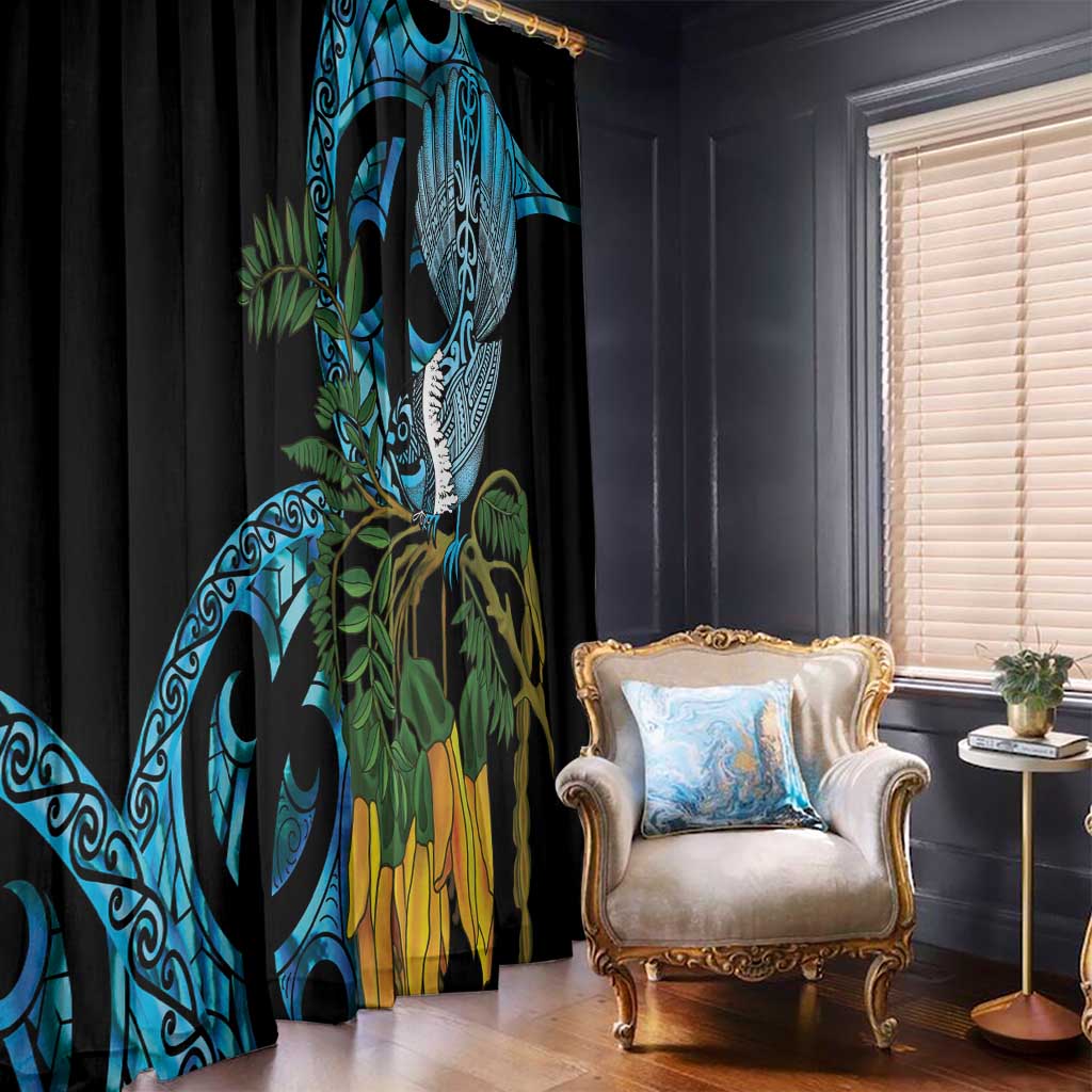 Turquoise New Zealand Kowhai And Piwakawaka Window Curtain Maori Ngaru Paua Shell LT14 - Polynesian Pride