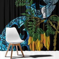 Turquoise New Zealand Kowhai And Piwakawaka Window Curtain Maori Ngaru Paua Shell LT14 - Polynesian Pride