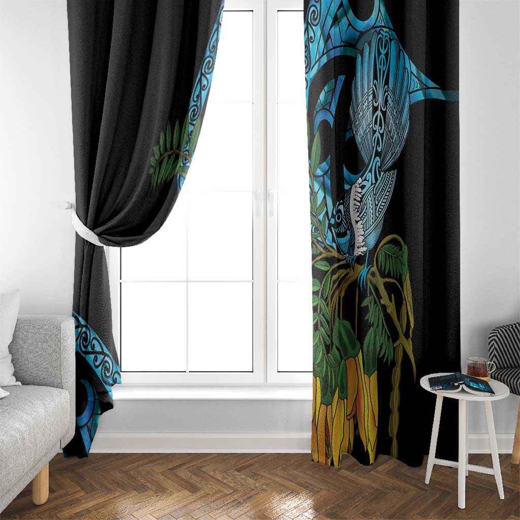 Turquoise New Zealand Kowhai And Piwakawaka Window Curtain Maori Ngaru Paua Shell LT14 - Polynesian Pride