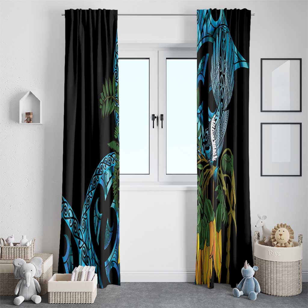 Turquoise New Zealand Kowhai And Piwakawaka Window Curtain Maori Ngaru Paua Shell LT14 - Polynesian Pride
