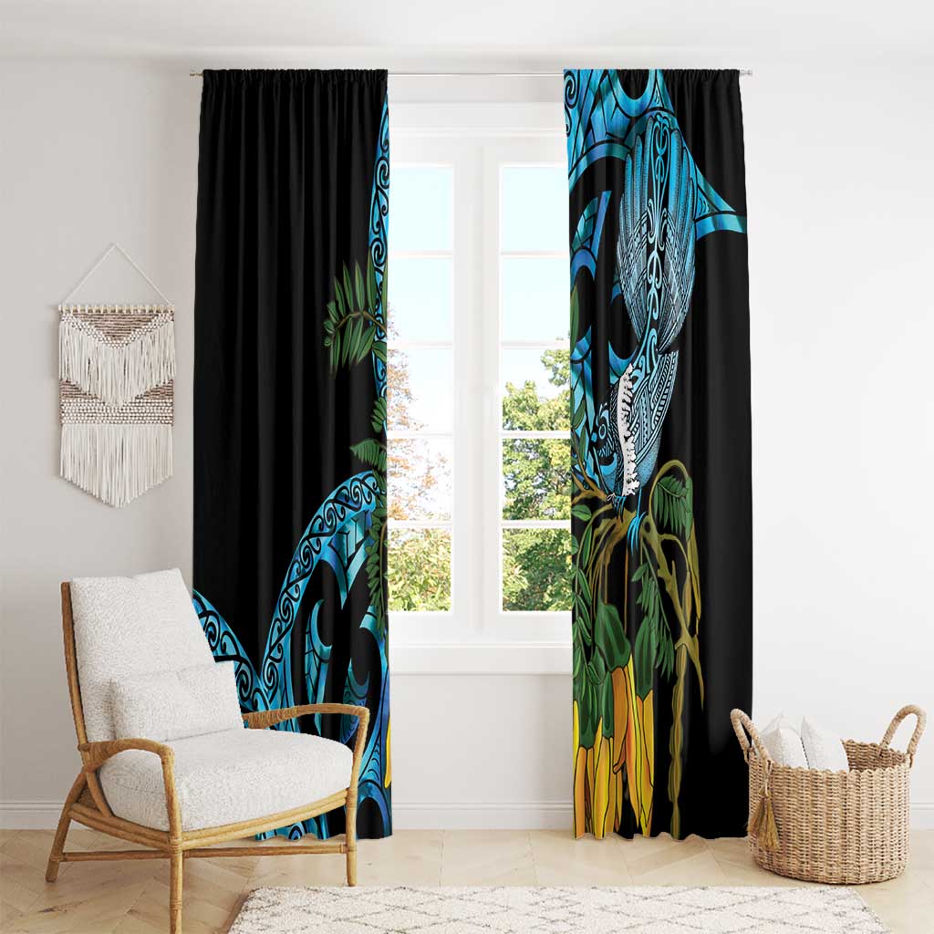 Turquoise New Zealand Kowhai And Piwakawaka Window Curtain Maori Ngaru Paua Shell LT14 - Polynesian Pride