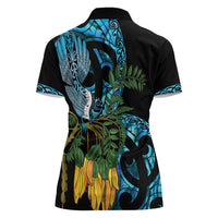 Turquoise New Zealand Kowhai And Piwakawaka Women Polo Shirt Maori Ngaru Paua Shell LT14 - Polynesian Pride