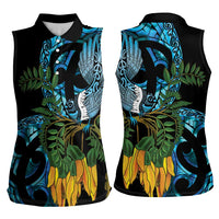 Turquoise New Zealand Kowhai And Piwakawaka Women Sleeveless Polo Shirt Maori Ngaru Paua Shell LT14 - Polynesian Pride