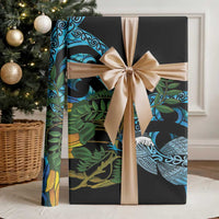 Turquoise New Zealand Kowhai And Piwakawaka Wrapping Paper Maori Ngaru Paua Shell LT14 - Polynesian Pride