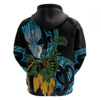Turquoise New Zealand Kowhai And Piwakawaka Zip Hoodie Maori Ngaru Paua Shell LT14 - Polynesian Pride