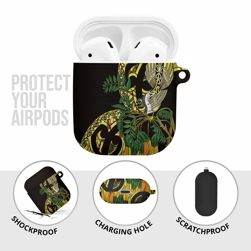 Yellow New Zealand Kowhai And Piwakawaka AirPods Case Maori Ngaru Paua Shell LT14 - Polynesian Pride
