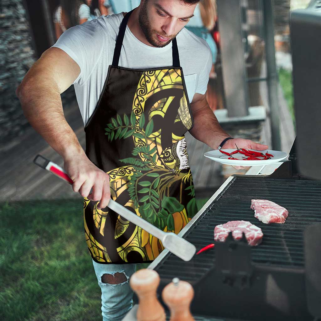 Yellow New Zealand Kowhai And Piwakawaka Apron Maori Ngaru Paua Shell LT14 - Polynesian Pride