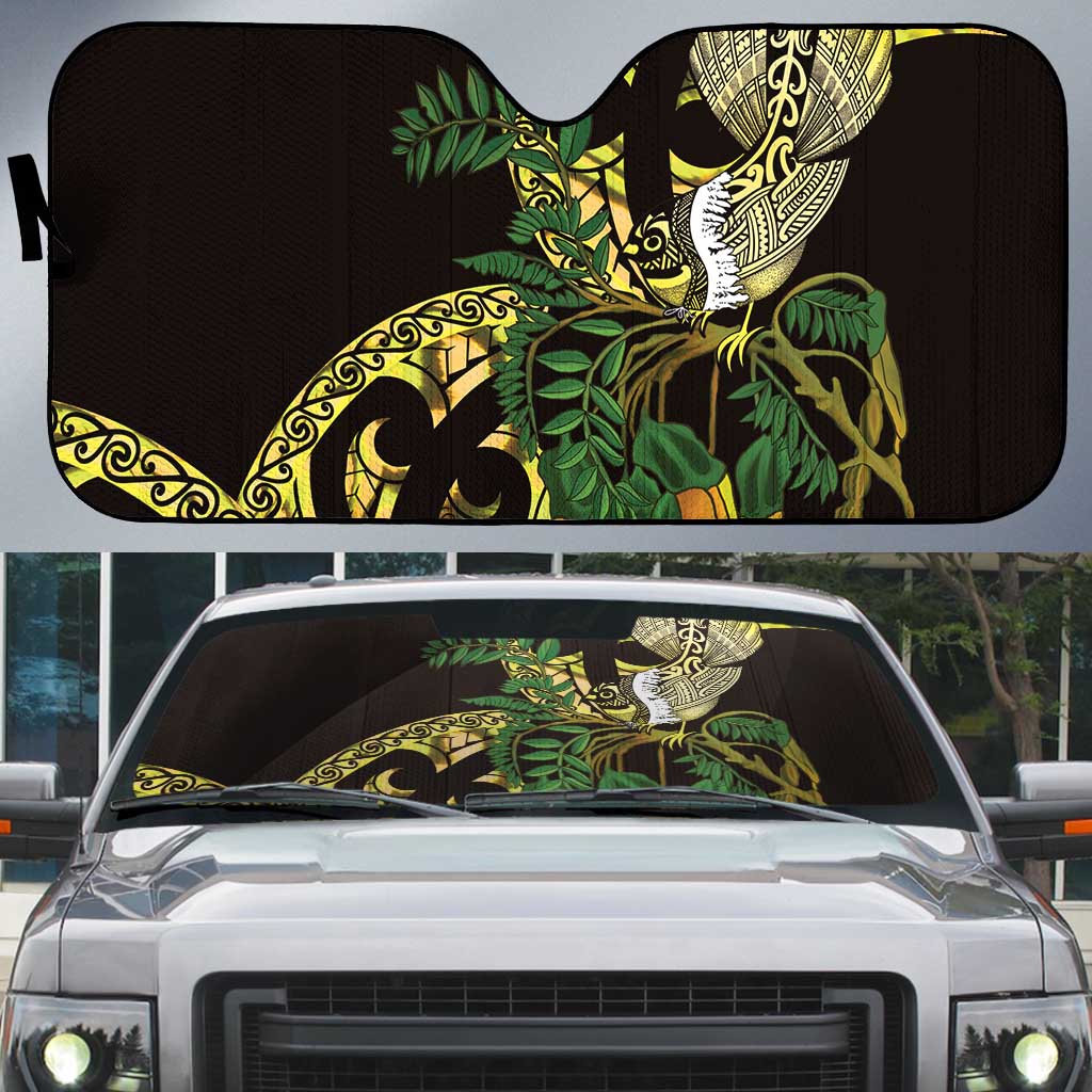 Yellow New Zealand Kowhai And Piwakawaka Auto Sun Shade Maori Ngaru Paua Shell LT14 Yellow - Polynesian Pride