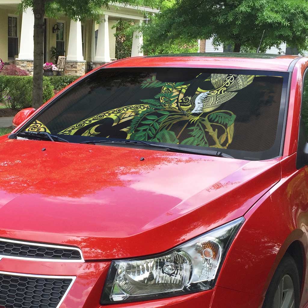 Yellow New Zealand Kowhai And Piwakawaka Auto Sun Shade Maori Ngaru Paua Shell LT14 - Polynesian Pride