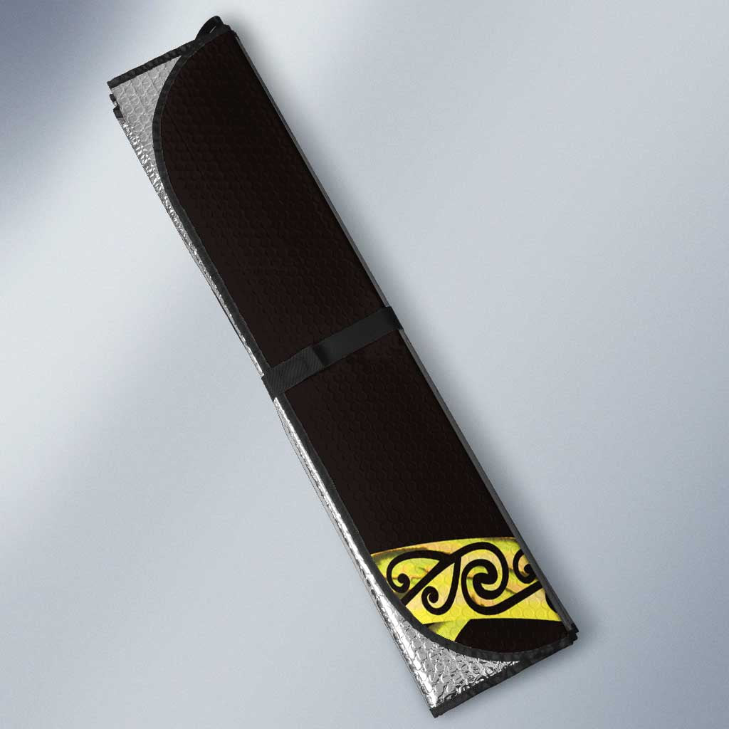 Yellow New Zealand Kowhai And Piwakawaka Auto Sun Shade Maori Ngaru Paua Shell LT14 - Polynesian Pride
