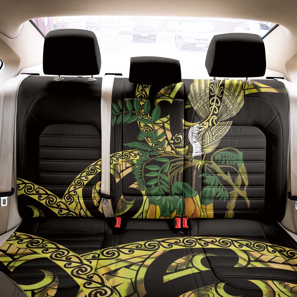 Yellow New Zealand Kowhai And Piwakawaka Back Car Seat Cover Maori Ngaru Paua Shell LT14 - Polynesian Pride