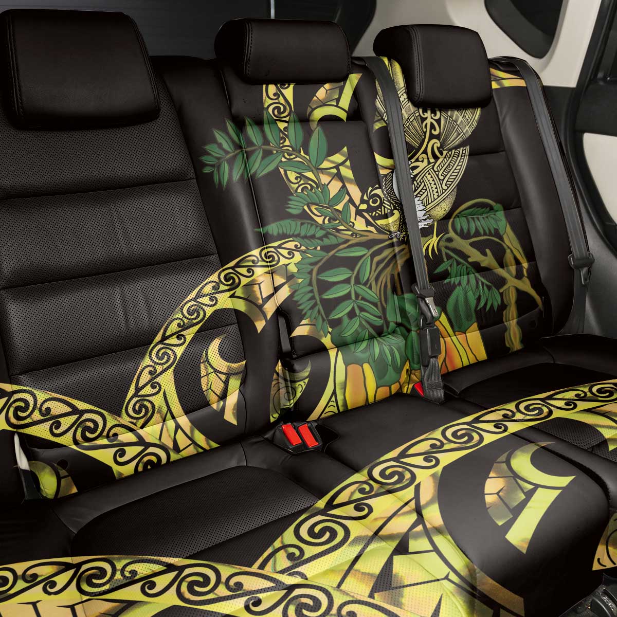 Yellow New Zealand Kowhai And Piwakawaka Back Car Seat Cover Maori Ngaru Paua Shell LT14 - Polynesian Pride