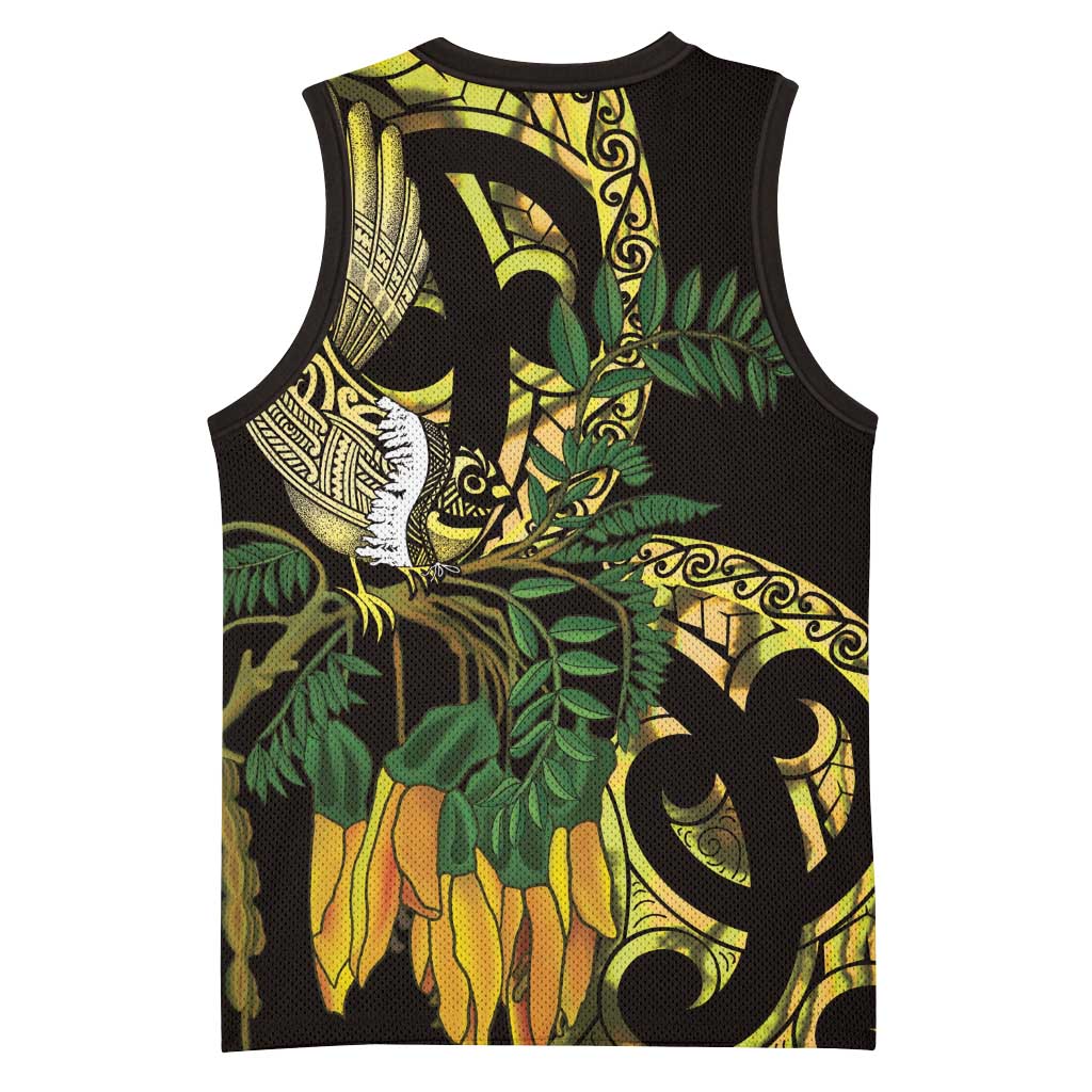 Yellow New Zealand Kowhai And Piwakawaka Basketball Jersey Maori Ngaru Paua Shell LT14 - Polynesian Pride