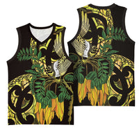 Yellow New Zealand Kowhai And Piwakawaka Basketball Jersey Maori Ngaru Paua Shell LT14 - Polynesian Pride