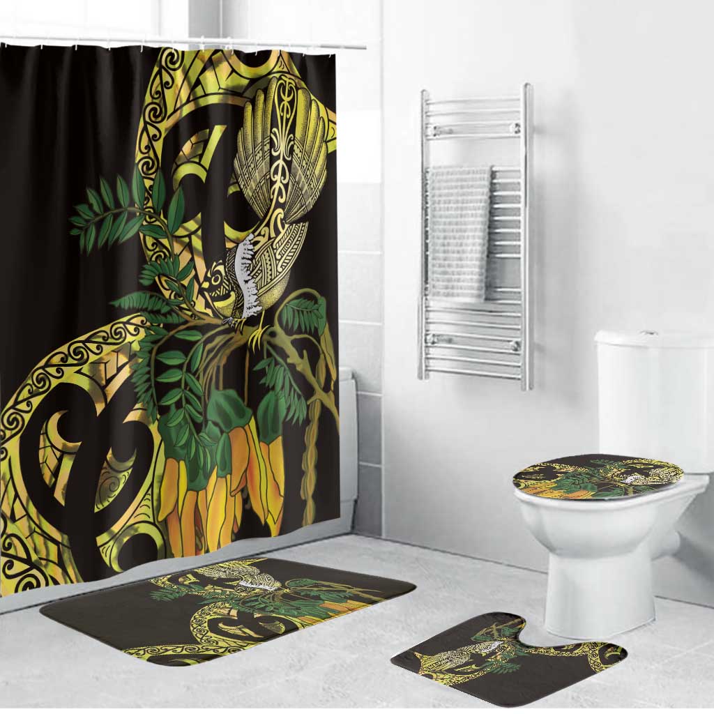 Yellow New Zealand Kowhai And Piwakawaka Bathroom Set Maori Ngaru Paua Shell LT14 Bathroom Set (4 pcs) Yellow - Polynesian Pride
