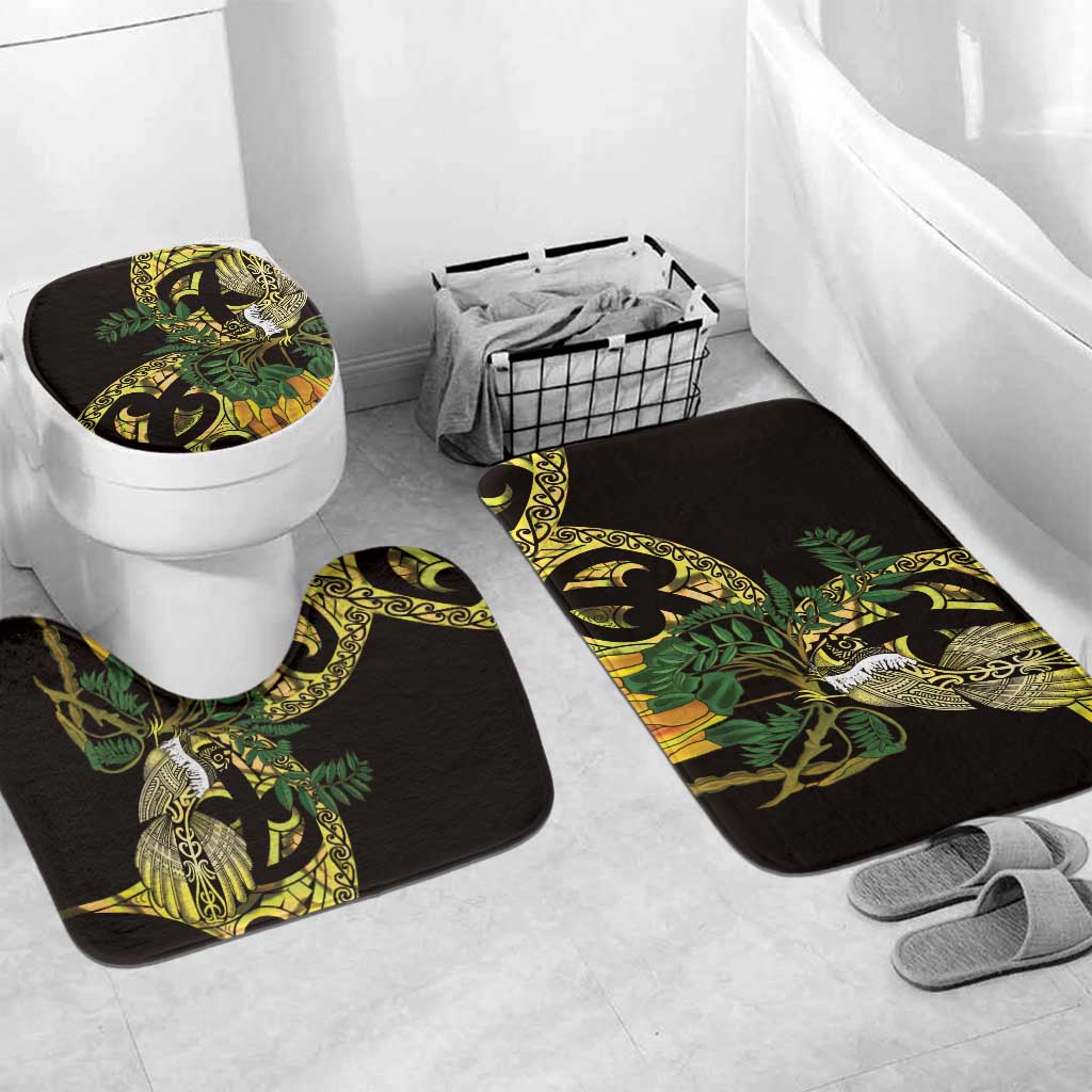 Yellow New Zealand Kowhai And Piwakawaka Bathroom Set Maori Ngaru Paua Shell LT14 Mat Set Only (3 pcs) One Size Yellow - Polynesian Pride