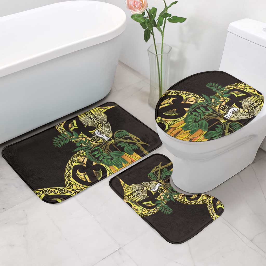 Yellow New Zealand Kowhai And Piwakawaka Bathroom Set Maori Ngaru Paua Shell LT14 - Polynesian Pride