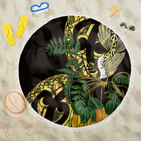 Yellow New Zealand Kowhai And Piwakawaka Beach Blanket Maori Ngaru Paua Shell LT14 One Size 150cm Yellow - Polynesian Pride