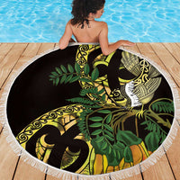Yellow New Zealand Kowhai And Piwakawaka Beach Blanket Maori Ngaru Paua Shell LT14 - Polynesian Pride