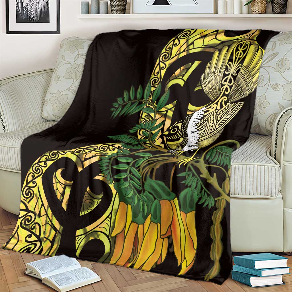 Yellow New Zealand Kowhai And Piwakawaka Blanket Maori Ngaru Paua Shell LT14 - Polynesian Pride