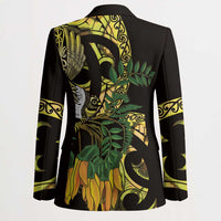 Yellow New Zealand Kowhai And Piwakawaka Blazer Maori Ngaru Paua Shell LT14 - Polynesian Pride