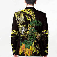 Yellow New Zealand Kowhai And Piwakawaka Blazer Maori Ngaru Paua Shell LT14 - Polynesian Pride
