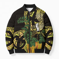Yellow New Zealand Kowhai And Piwakawaka Bomber Puffer Jacket Maori Ngaru Paua Shell LT14 Unisex Yellow - Polynesian Pride