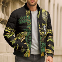 Yellow New Zealand Kowhai And Piwakawaka Bomber Puffer Jacket Maori Ngaru Paua Shell LT14 - Polynesian Pride