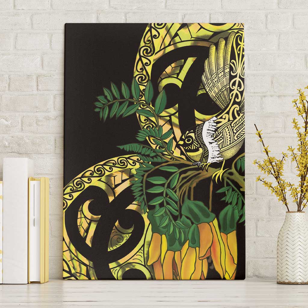 Yellow New Zealand Kowhai And Piwakawaka Canvas Wall Art Maori Ngaru Paua Shell LT14 Without Frame Yellow - Polynesian Pride
