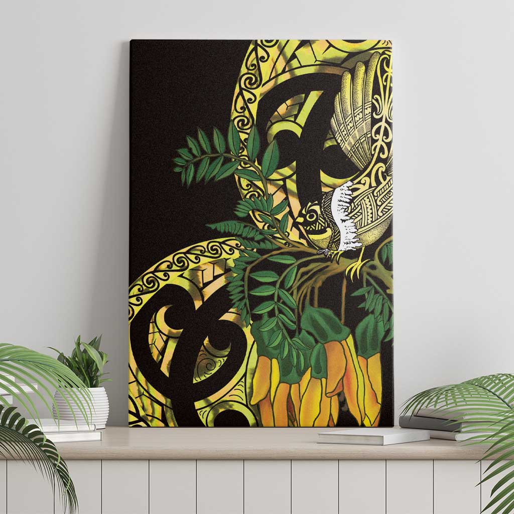 Yellow New Zealand Kowhai And Piwakawaka Canvas Wall Art Maori Ngaru Paua Shell LT14 - Polynesian Pride
