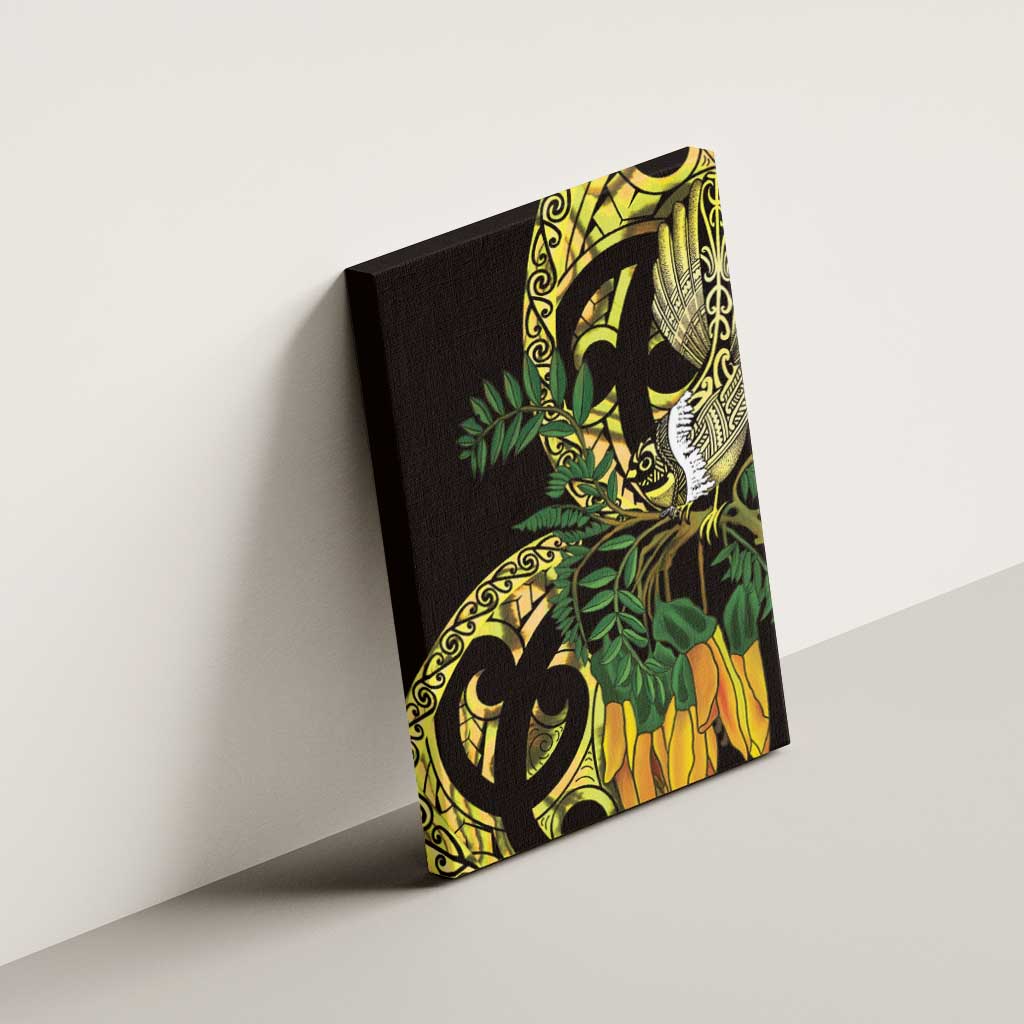 Yellow New Zealand Kowhai And Piwakawaka Canvas Wall Art Maori Ngaru Paua Shell LT14 - Polynesian Pride