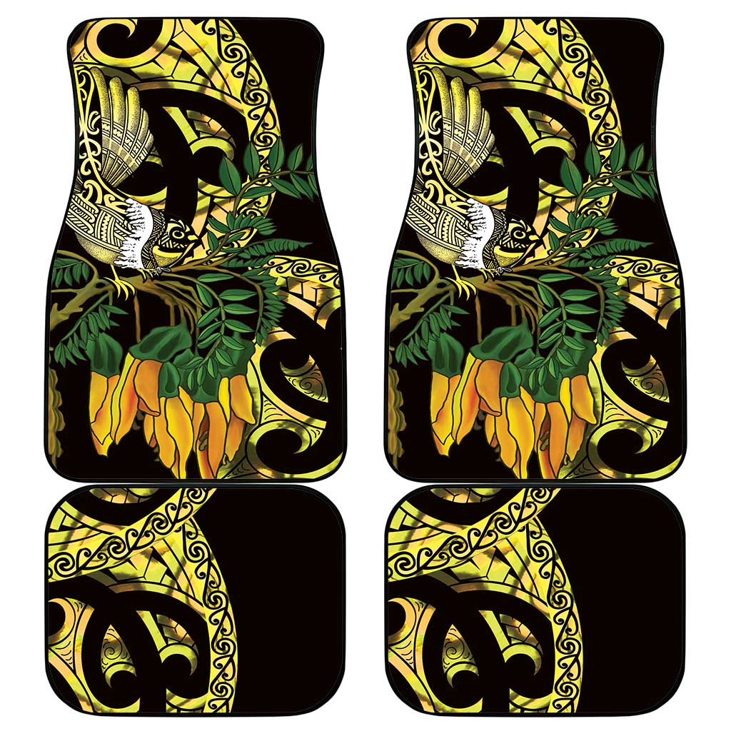 Yellow New Zealand Kowhai And Piwakawaka Car Mats Maori Ngaru Paua Shell LT14 - Polynesian Pride