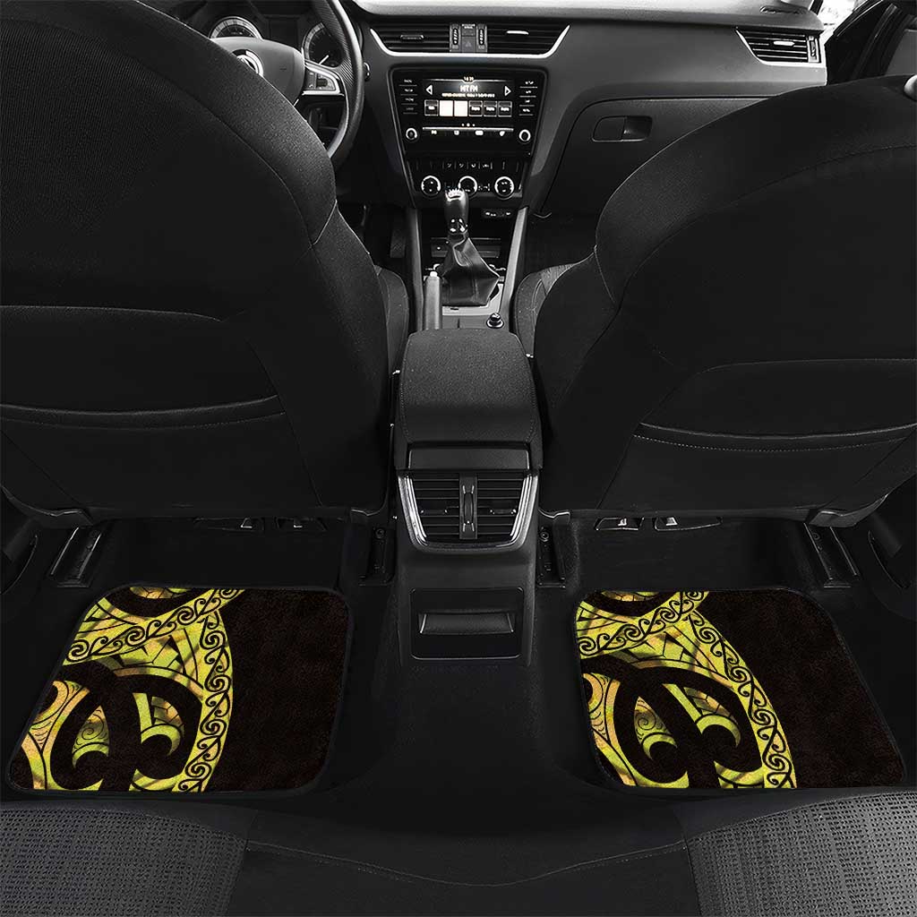 Yellow New Zealand Kowhai And Piwakawaka Car Mats Maori Ngaru Paua Shell LT14 Set 2pcs - Back Yellow - Polynesian Pride