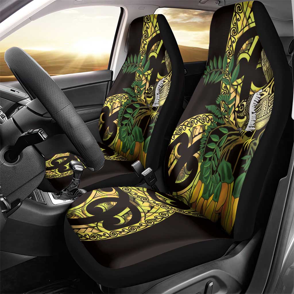 Yellow New Zealand Kowhai And Piwakawaka Car Seat Cover Maori Ngaru Paua Shell LT14 - Polynesian Pride