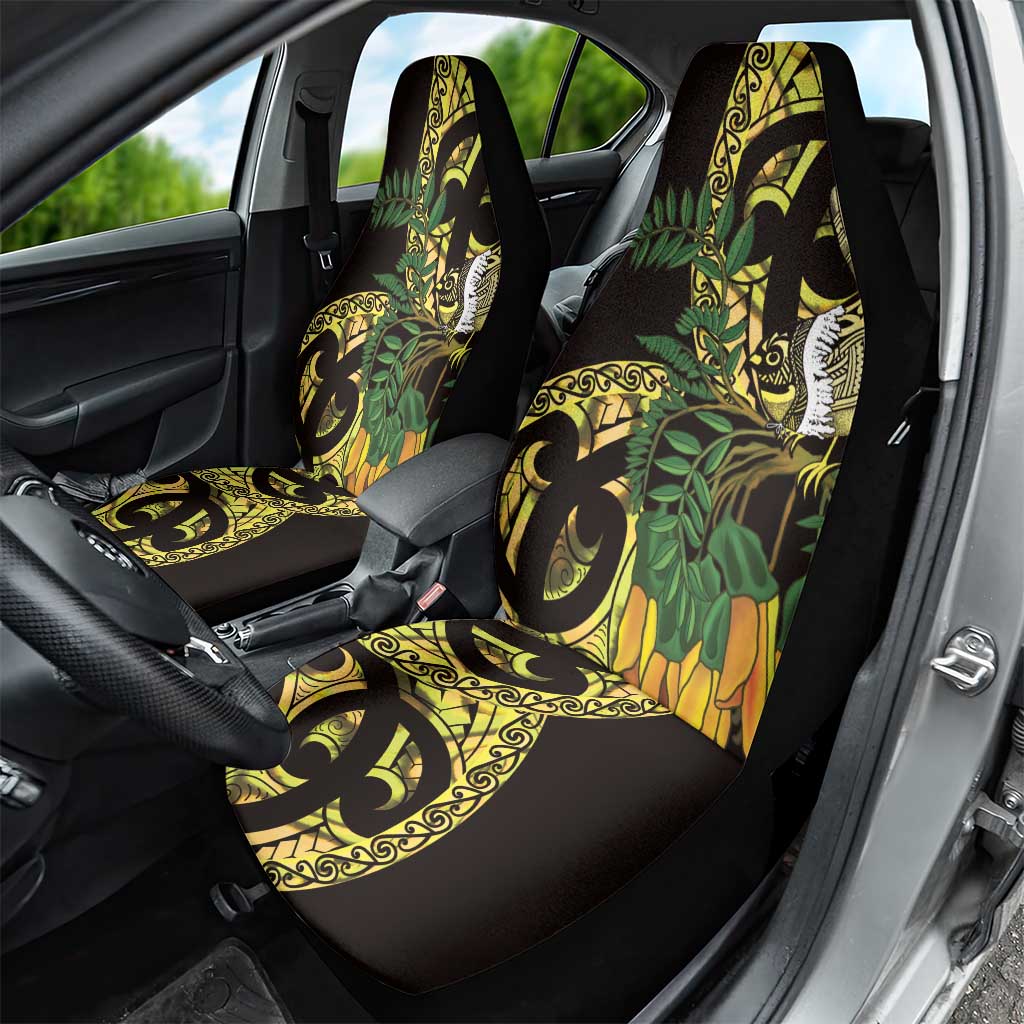 Yellow New Zealand Kowhai And Piwakawaka Car Seat Cover Maori Ngaru Paua Shell LT14 - Polynesian Pride