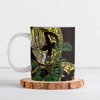 Yellow New Zealand Kowhai And Piwakawaka Ceramic Mug Maori Ngaru Paua Shell LT14 Yellow - Polynesian Pride